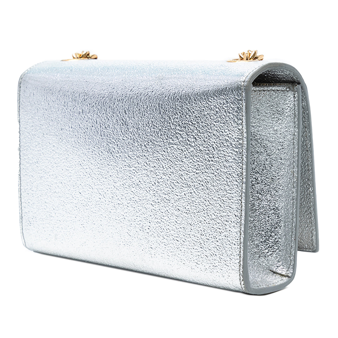 Saint Laurent Small Métallisé Cuir de veau Classic Monogram Kate Sac porté croisé Argenté