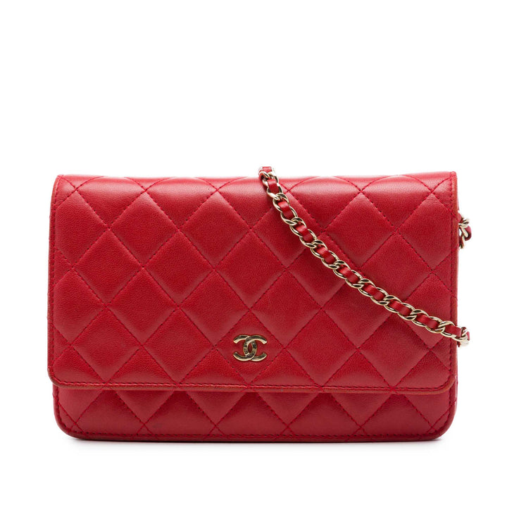 CC Matelassé Wallet on Chain Cuir d'agneau Rouge