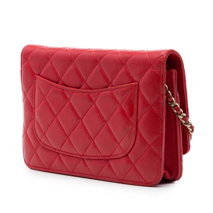 CC Matelassé Wallet on Chain Cuir d'agneau Rouge