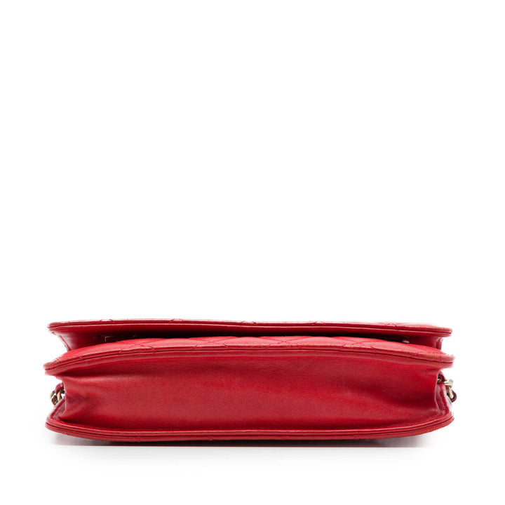 CC Matelassé Wallet on Chain Cuir d'agneau Rouge