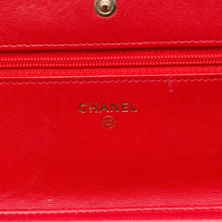 CC Matelassé Wallet on Chain Cuir d'agneau Rouge