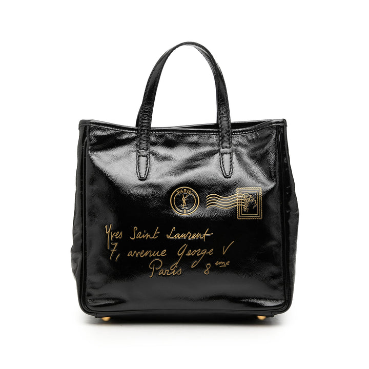 Saint Laurent Small Textured Cuir verni Y Mail Cabas