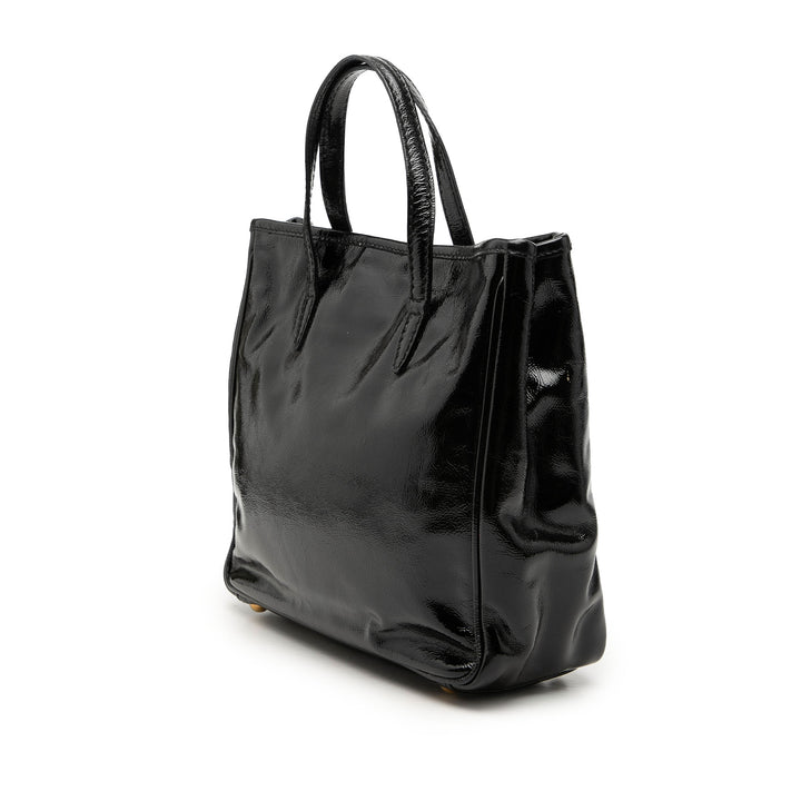 Saint Laurent Small Textured Cuir verni Y Mail Cabas