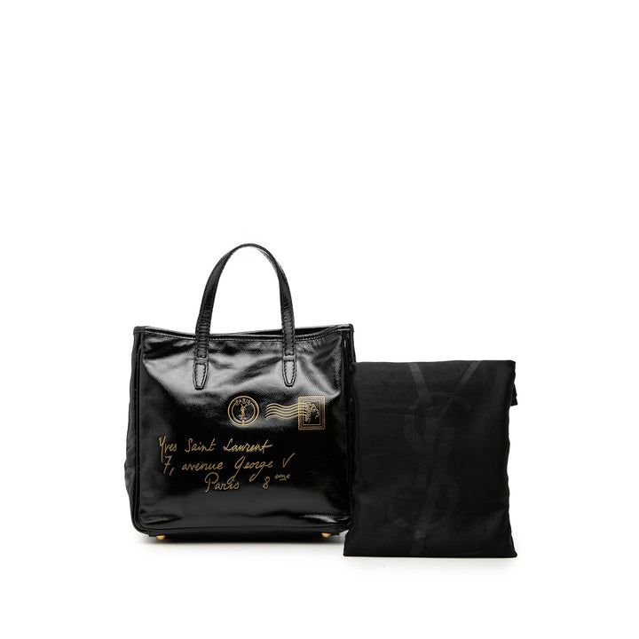 Saint Laurent Small Textured Cuir verni Y Mail Cabas