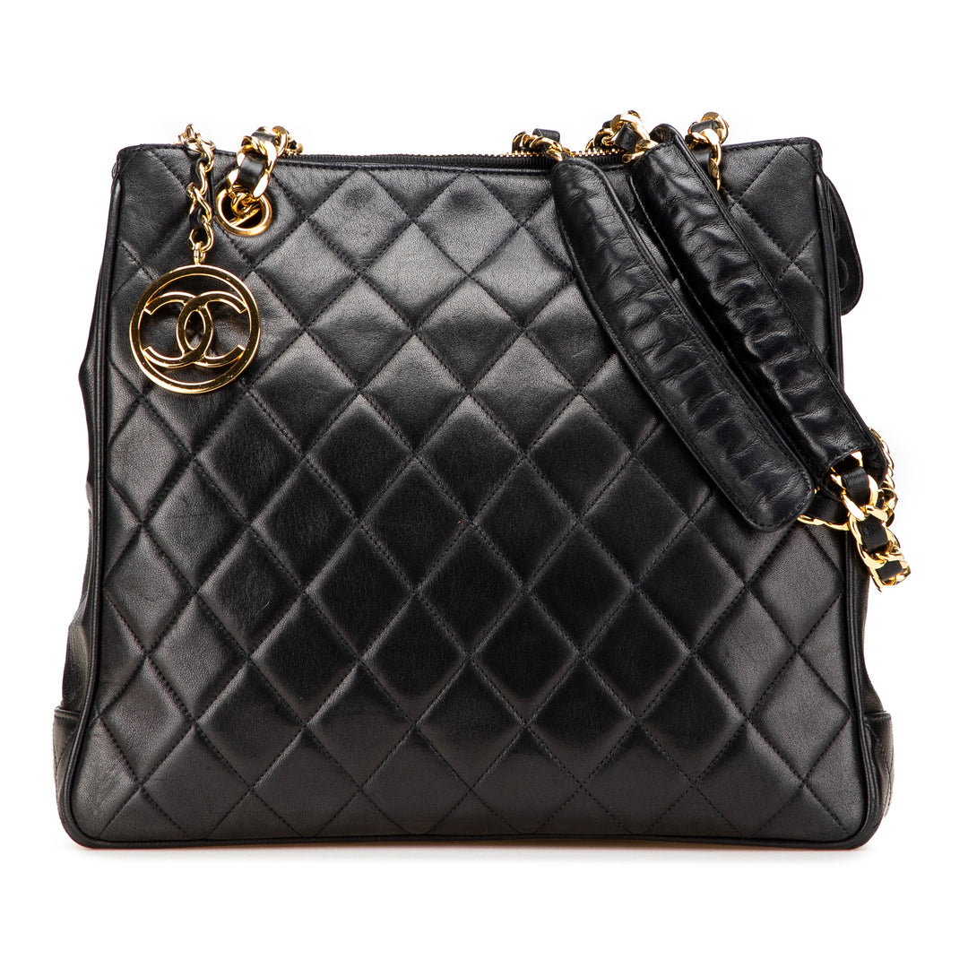 Quilted Lambskin CC Charm Tote Black - Gaby Paris