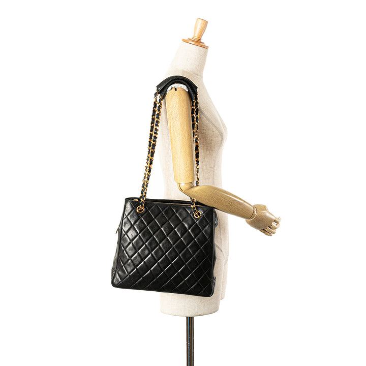 Quilted Lambskin CC Charm Tote Black - Gaby Paris