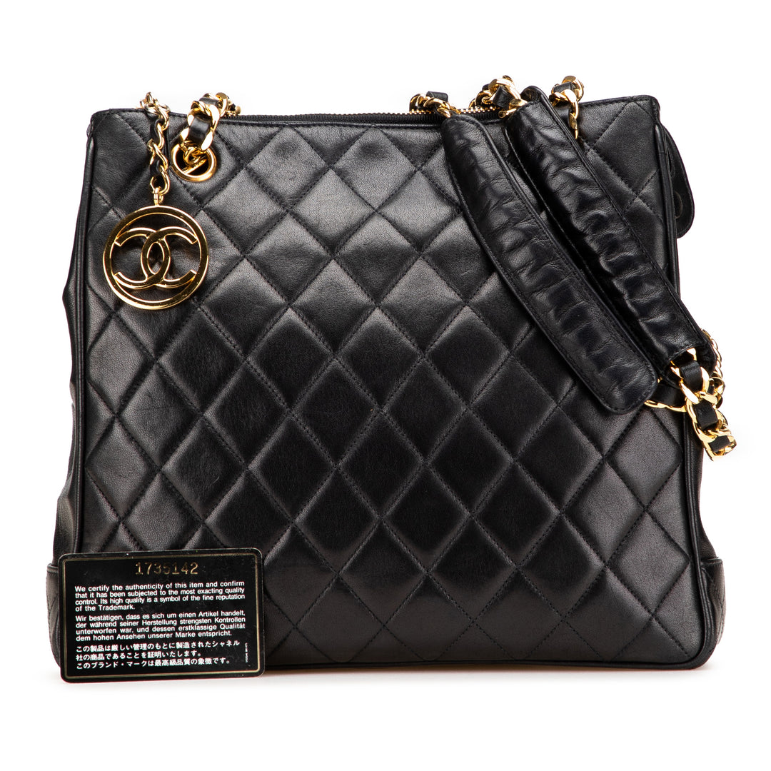 Quilted Lambskin CC Charm Tote Black - Gaby Paris