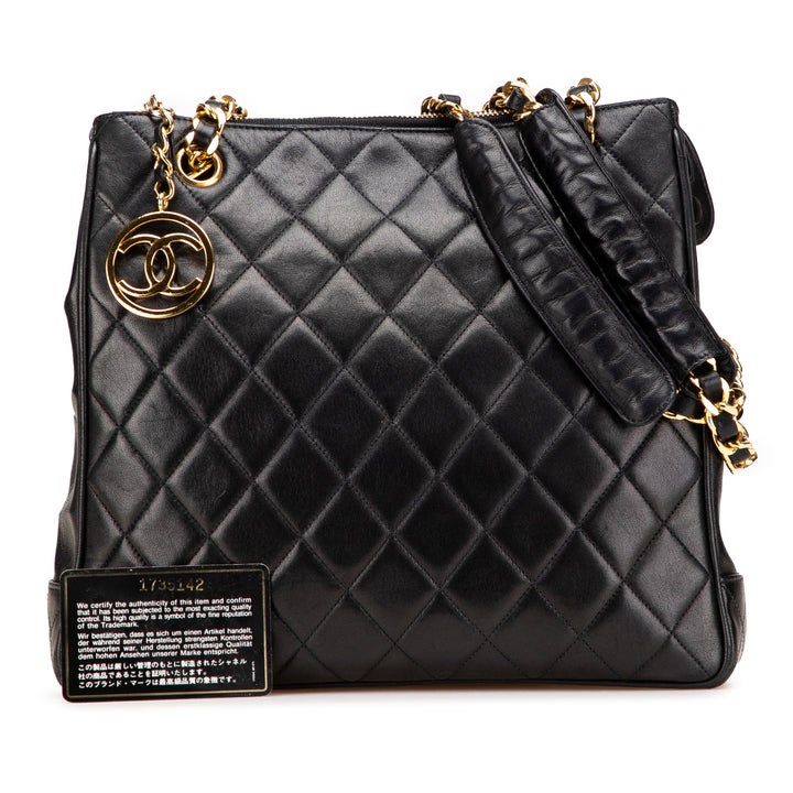Quilted Lambskin CC Charm Tote Black - Gaby Paris