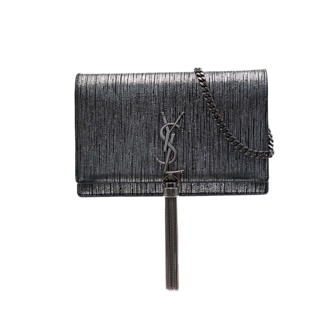 Métallisé Kate Pompon Wallet on Chain Argenté