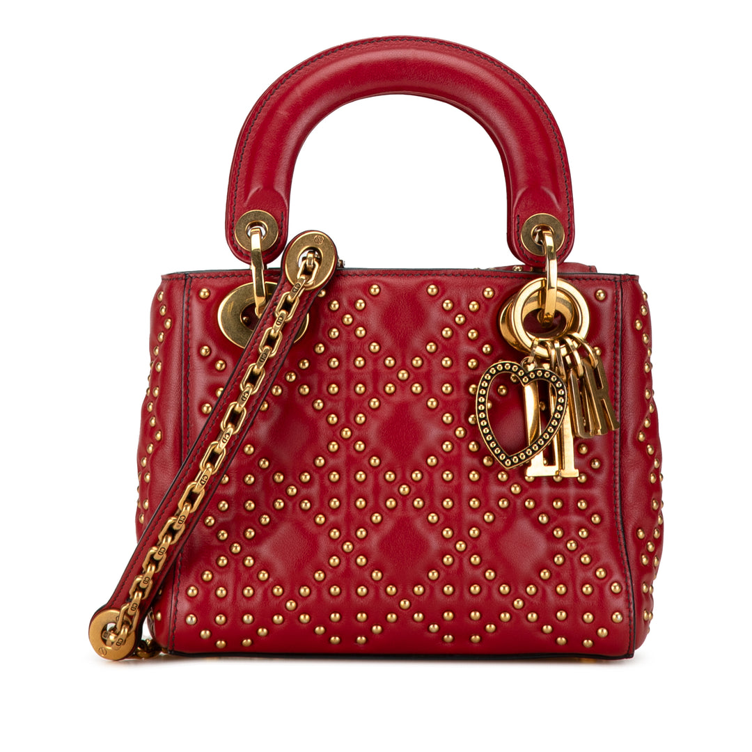 Mini Lambskin Cannage Studded Supple Lady Dior Red - Gaby Paris