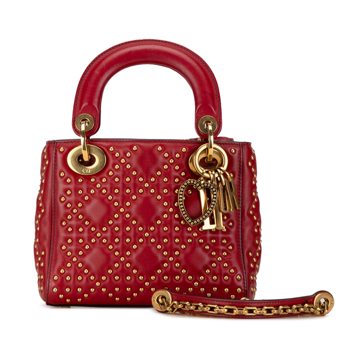 Mini Lambskin Cannage Studded Supple Lady Dior Red - Gaby Paris