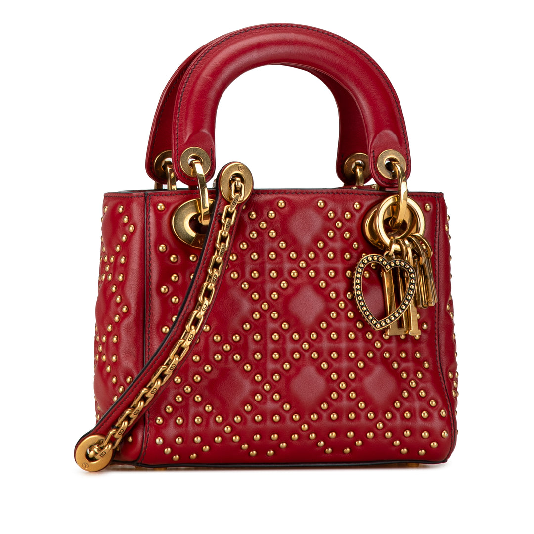 Mini Lambskin Cannage Studded Supple Lady Dior Red - Gaby Paris