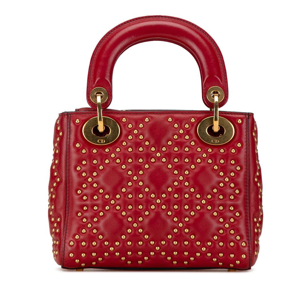 Mini Lambskin Cannage Studded Supple Lady Dior Red - Gaby Paris