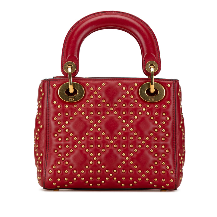 Mini Lambskin Cannage Studded Supple Lady Dior Red - Gaby Paris