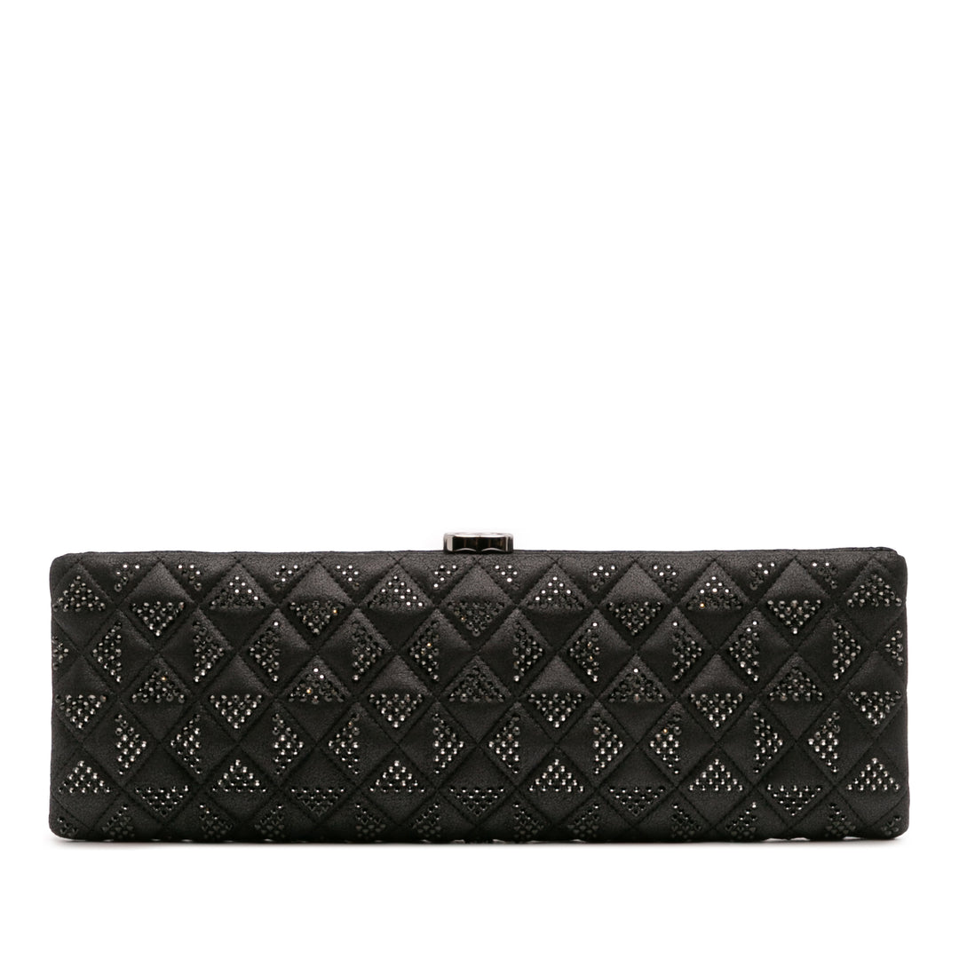 CC Quilted Iridescent Lambskin Crystal Long Clutch Black - Gaby Paris