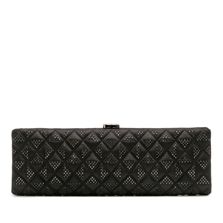 CC Quilted Iridescent Lambskin Crystal Long Clutch Black - Gaby Paris