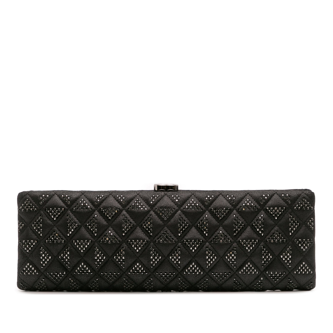CC Quilted Iridescent Lambskin Crystal Long Clutch Black - Gaby Paris