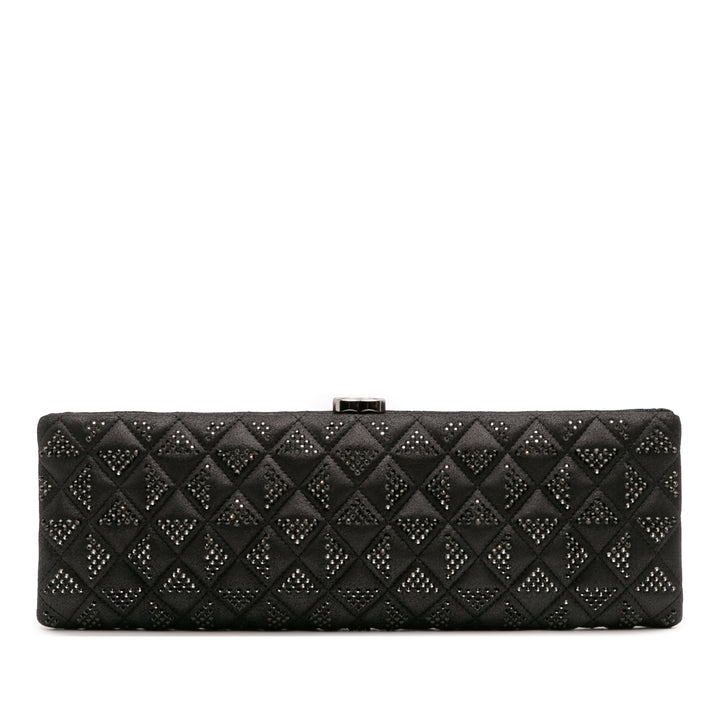 CC Quilted Iridescent Lambskin Crystal Long Clutch Black - Gaby Paris