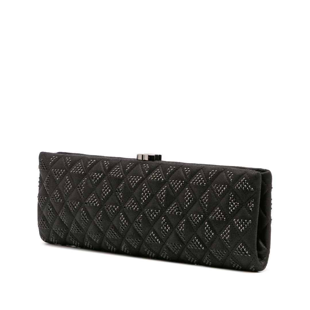 CC Quilted Iridescent Lambskin Crystal Long Clutch Black - Gaby Paris