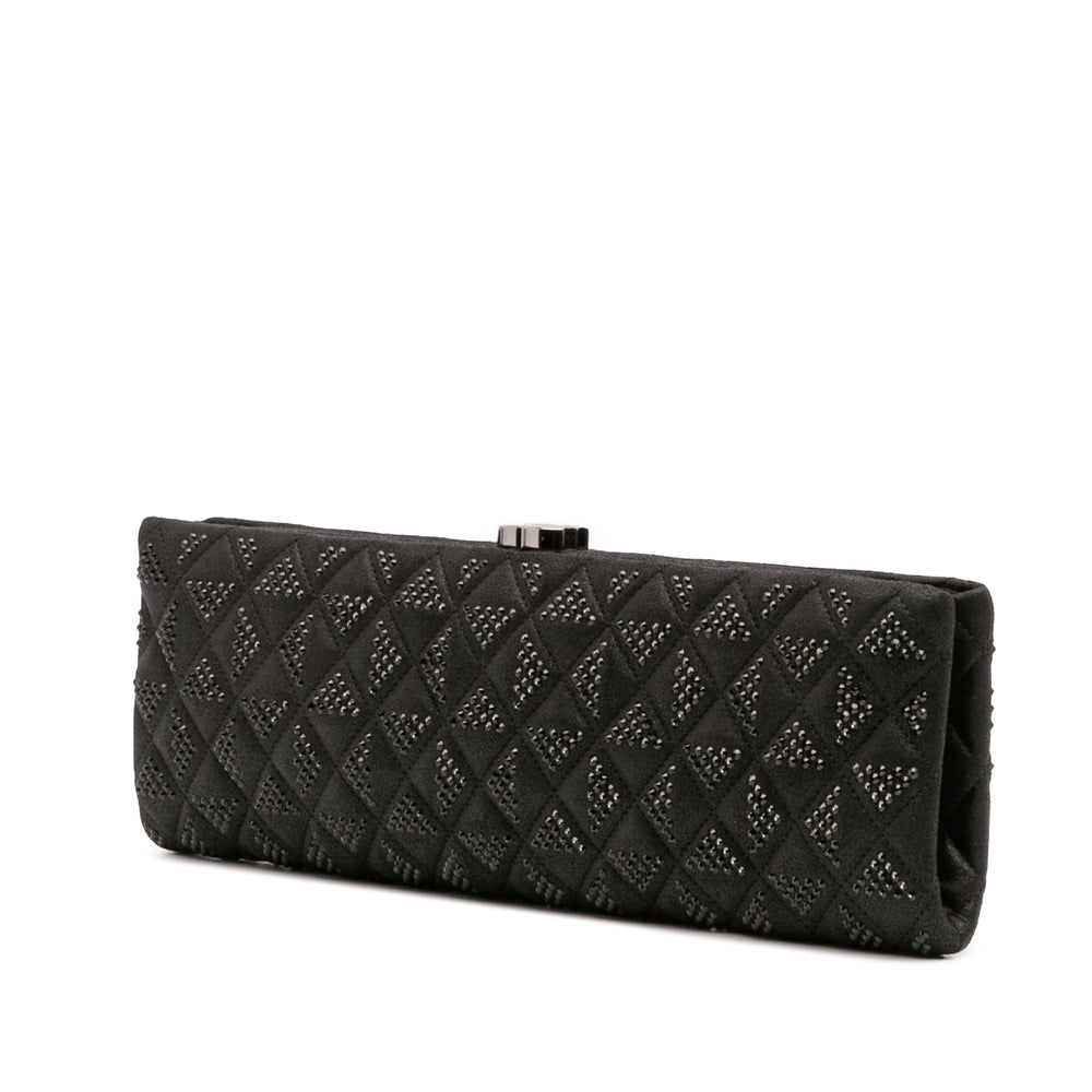 CC Quilted Iridescent Lambskin Crystal Long Clutch Black - Gaby Paris