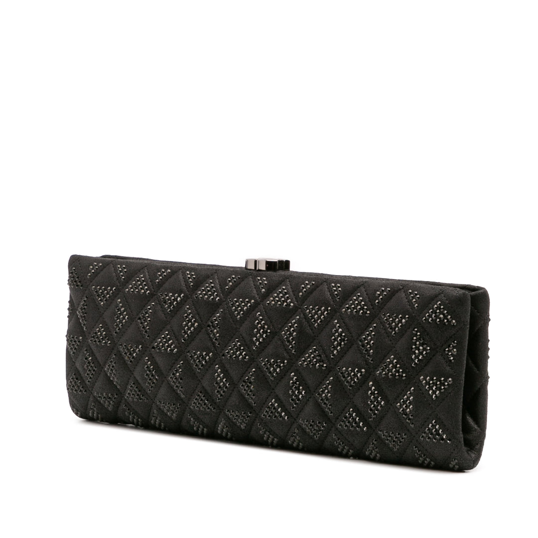 CC Quilted Iridescent Lambskin Crystal Long Clutch Black - Gaby Paris