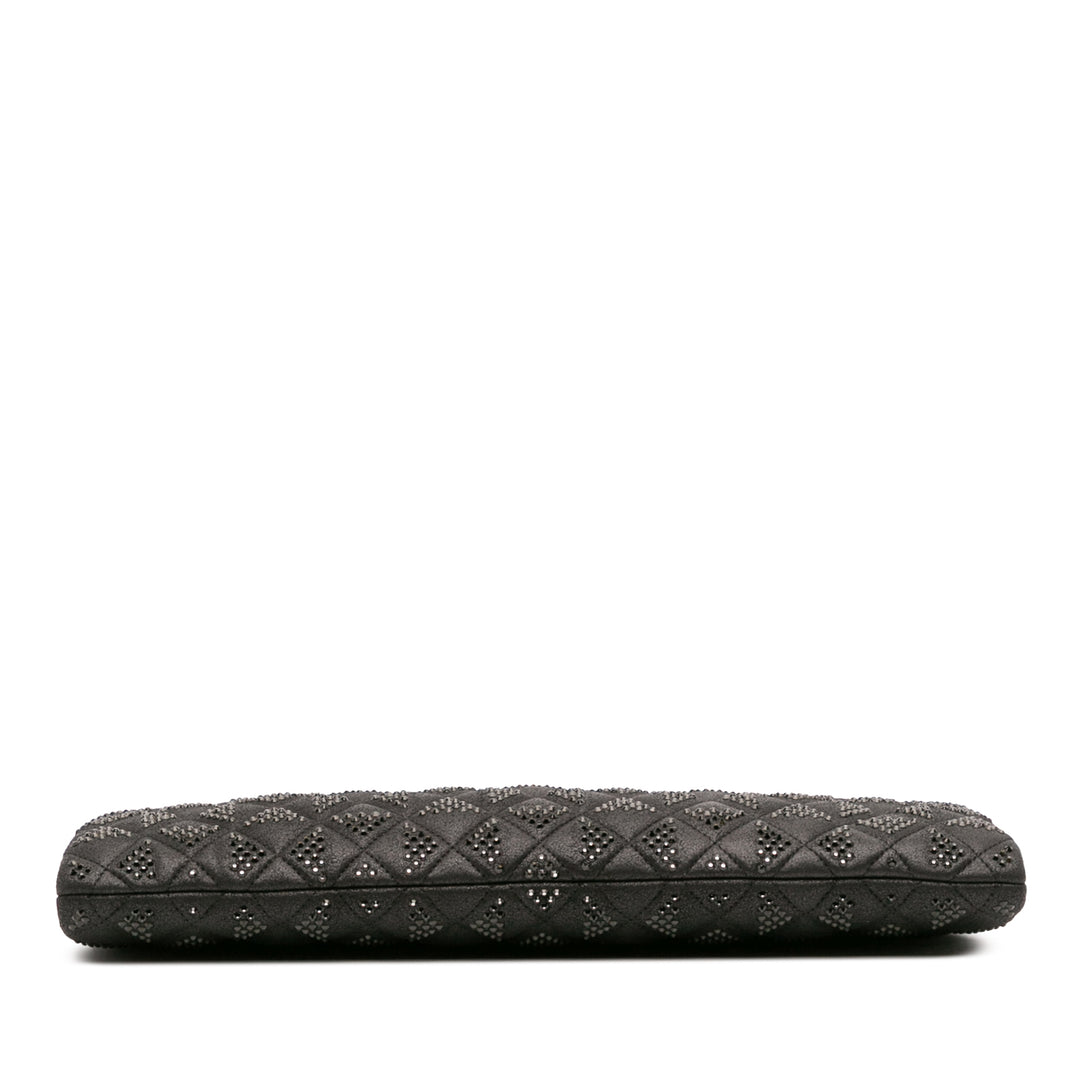 CC Quilted Iridescent Lambskin Crystal Long Clutch Black - Gaby Paris