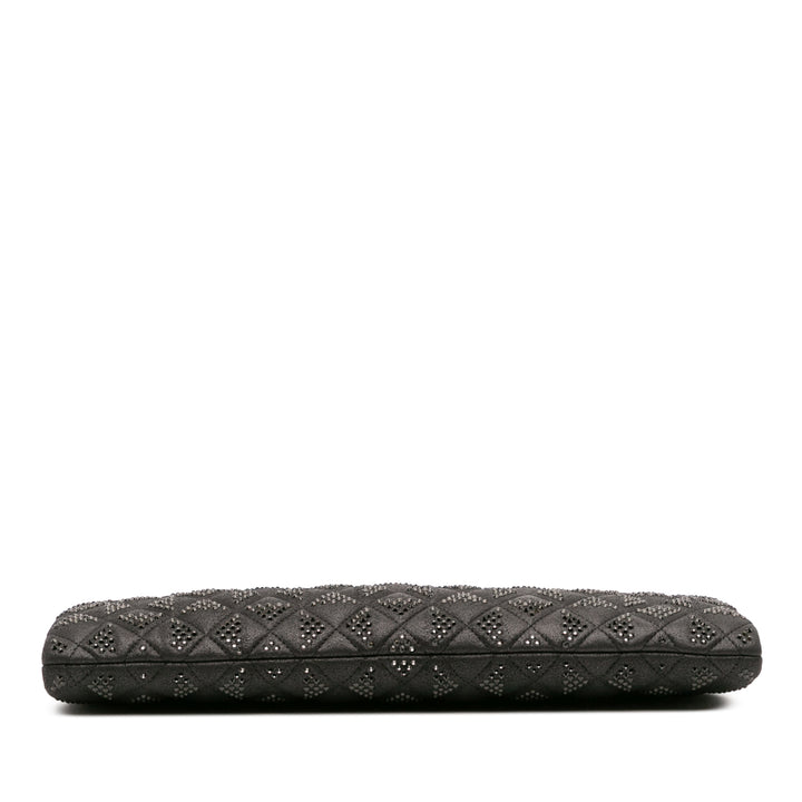 CC Quilted Iridescent Lambskin Crystal Long Clutch Black - Gaby Paris