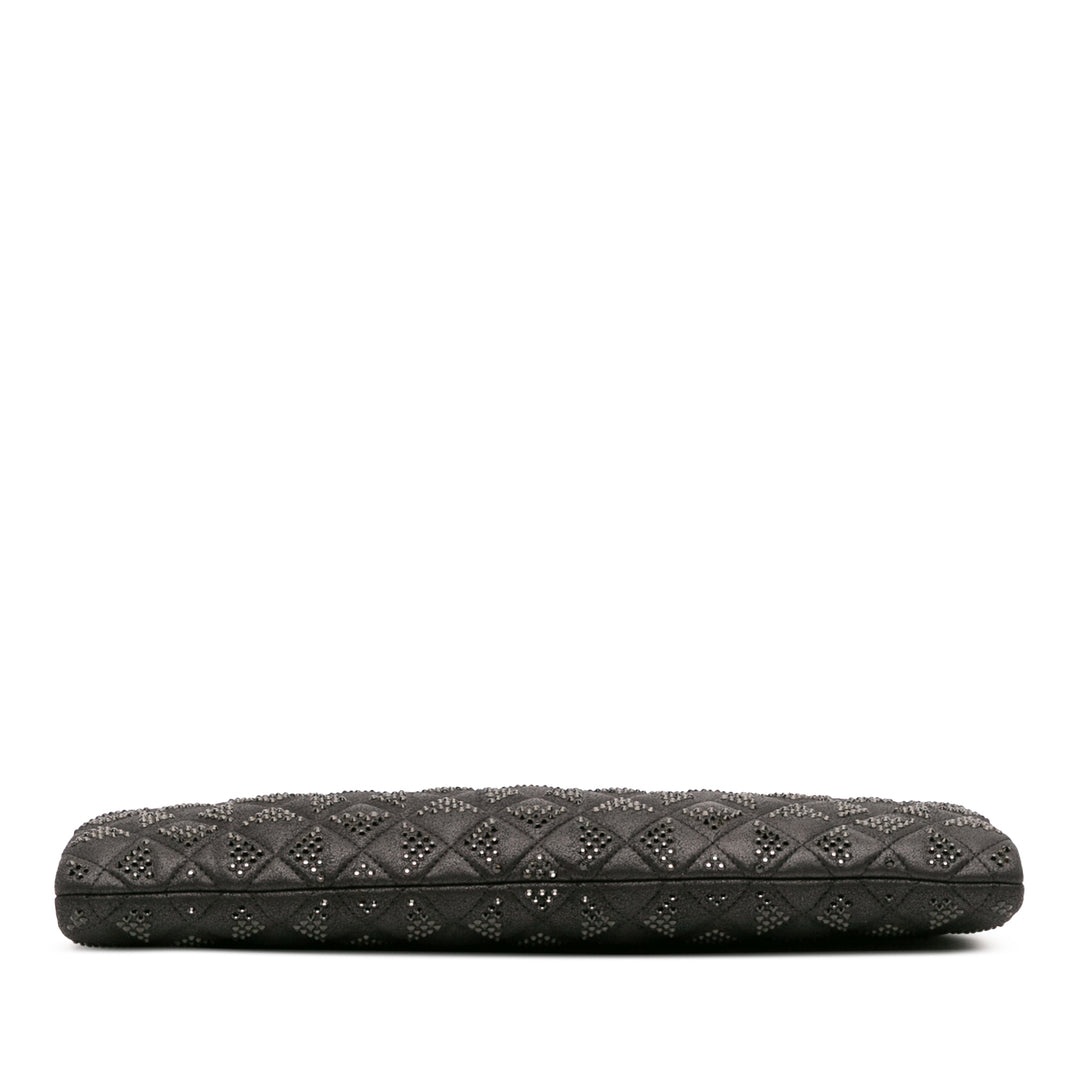 CC Quilted Iridescent Lambskin Crystal Long Clutch Black - Gaby Paris