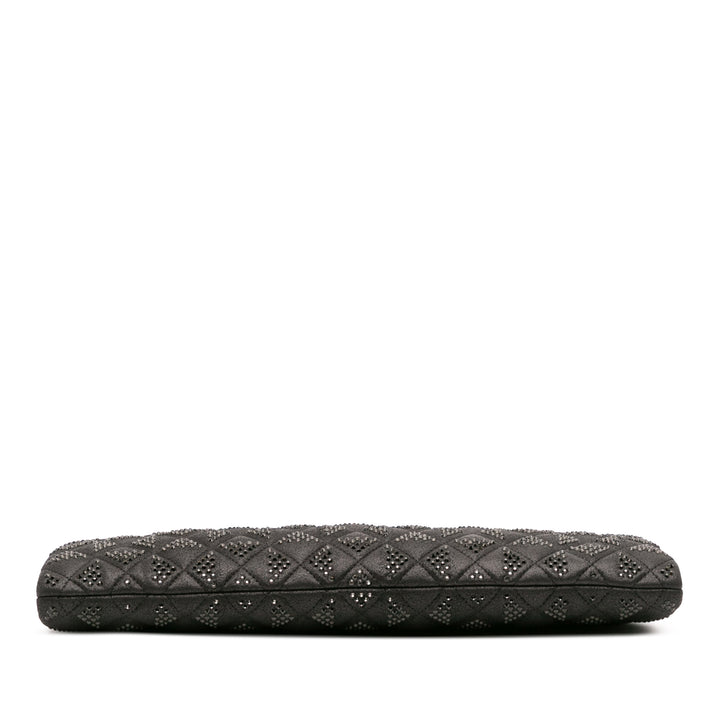 CC Quilted Iridescent Lambskin Crystal Long Clutch Black - Gaby Paris