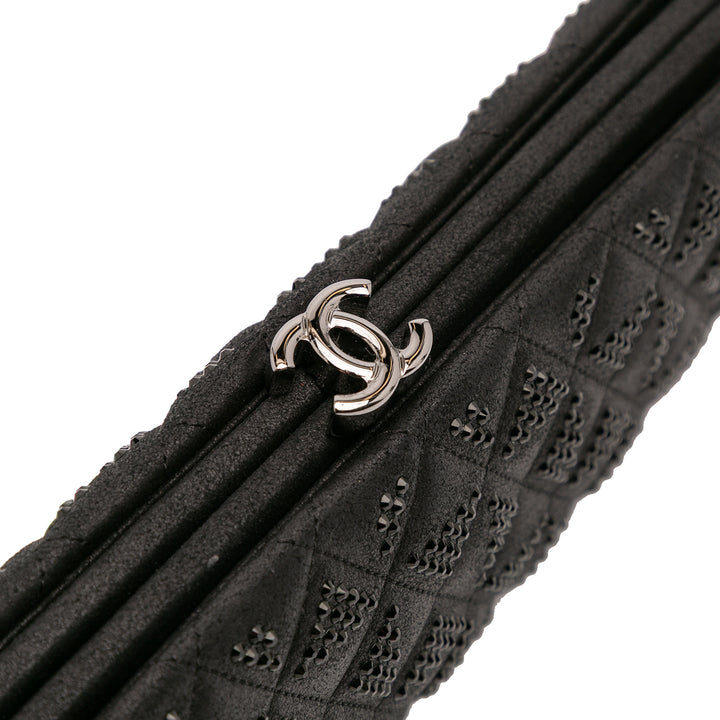 CC Quilted Iridescent Lambskin Crystal Long Clutch Black - Gaby Paris