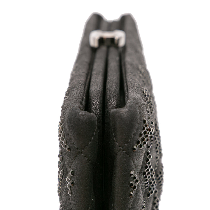 CC Quilted Iridescent Lambskin Crystal Long Clutch Black - Gaby Paris