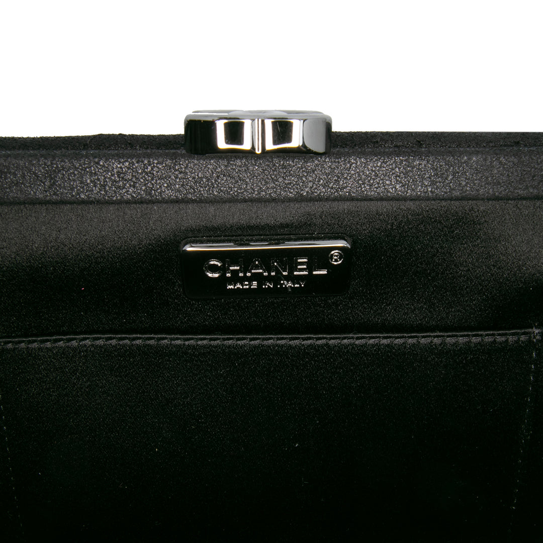 CC Quilted Iridescent Lambskin Crystal Long Clutch Black - Gaby Paris