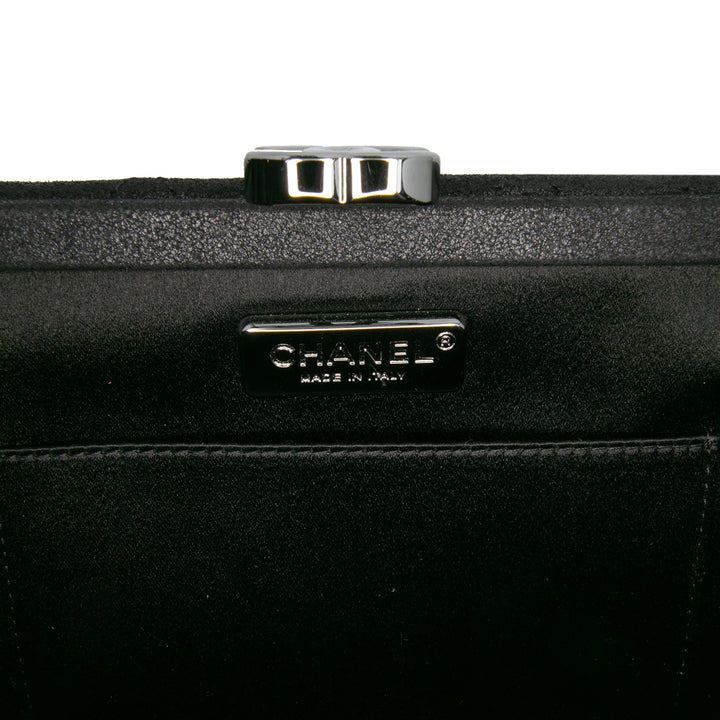 CC Quilted Iridescent Lambskin Crystal Long Clutch Black - Gaby Paris