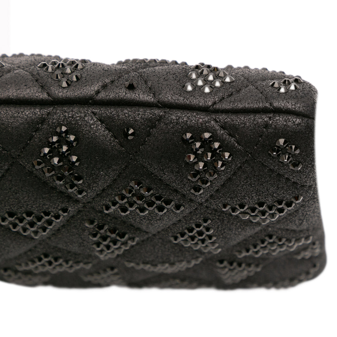 CC Quilted Iridescent Lambskin Crystal Long Clutch Black - Gaby Paris