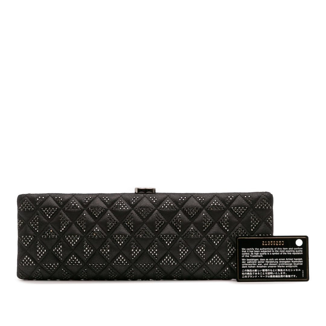 CC Quilted Iridescent Lambskin Crystal Long Clutch Black - Gaby Paris