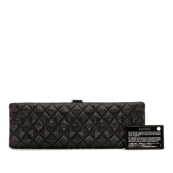 CC Quilted Iridescent Lambskin Crystal Long Clutch Black - Gaby Paris