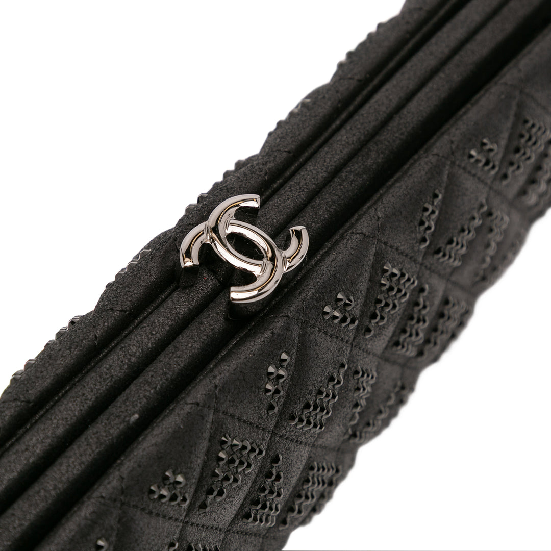 CC Quilted Iridescent Lambskin Crystal Long Clutch Black - Gaby Paris