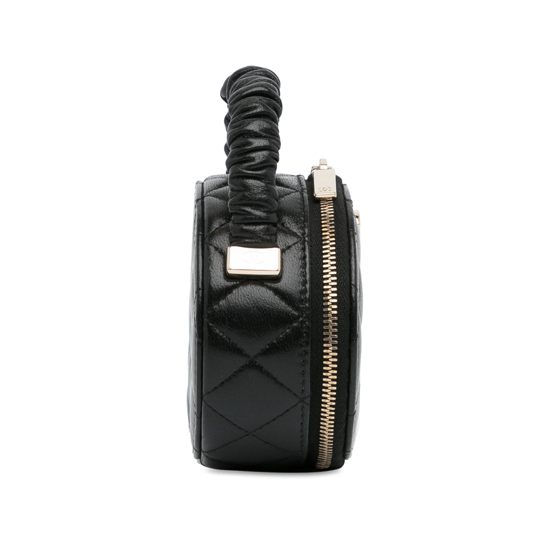 CC Lambskin Ruched Oval Top Handle Bag Black - Gaby Paris