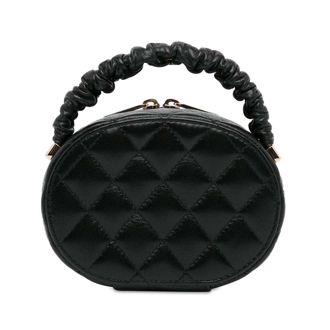CC Lambskin Ruched Oval Top Handle Bag Black - Gaby Paris