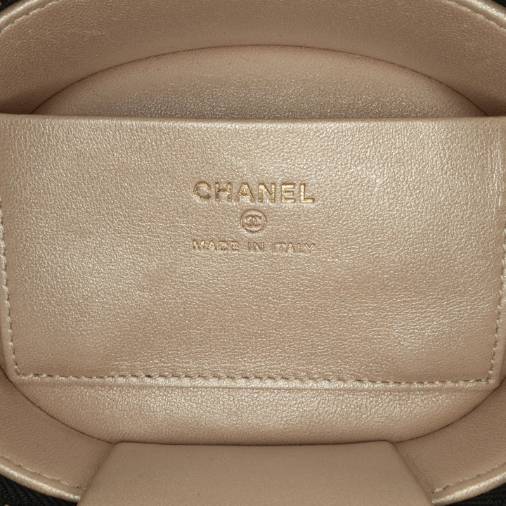 CC Lambskin Ruched Oval Top Handle Bag Black - Gaby Paris