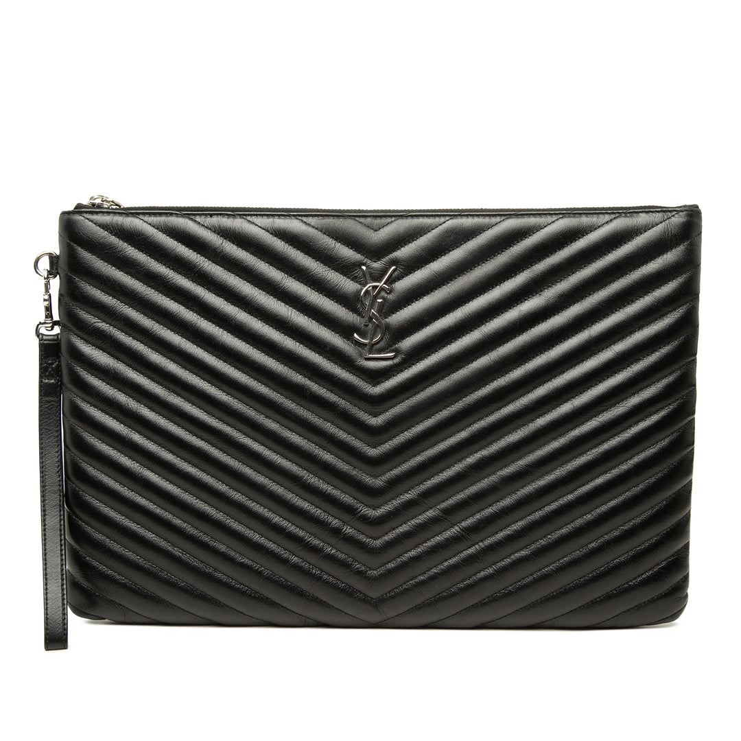 Saint Laurent Étui Chevron Document Noir – vue principale – GABY PARIS