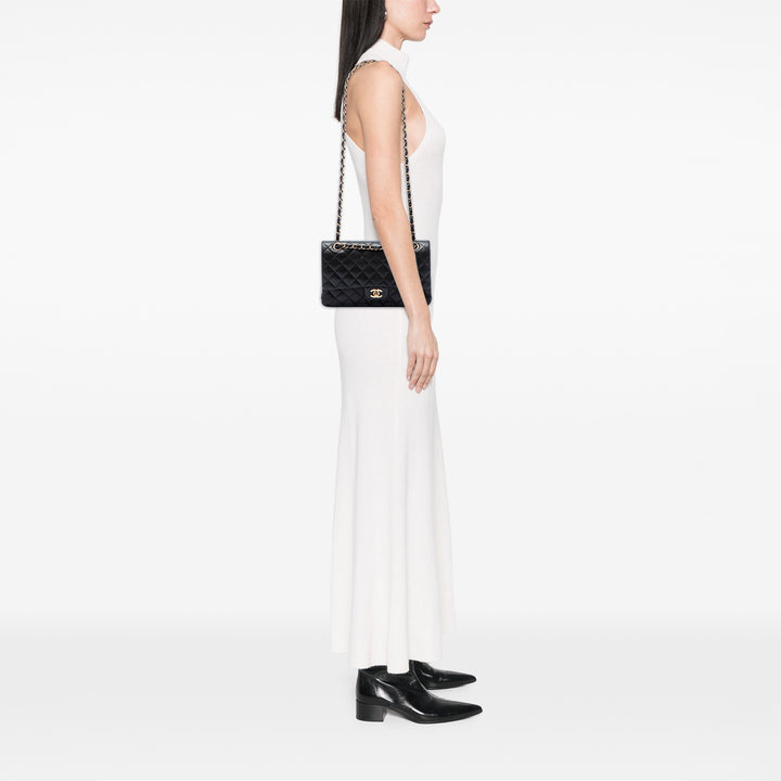 Classic Double rabat Moyen Cuir d'agneau Noir