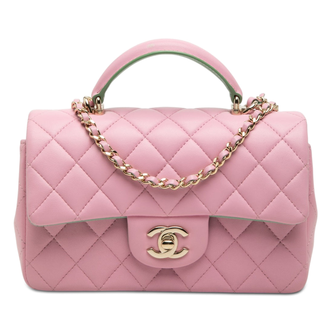 Chanel Mini Rectangular Bicolor Matelassé Cuir d’agneau anse supérieure à rabat