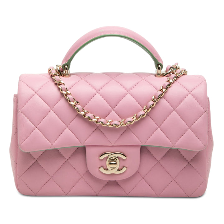 Chanel Mini Rectangular Bicolor Matelassé Cuir d’agneau anse supérieure à rabat