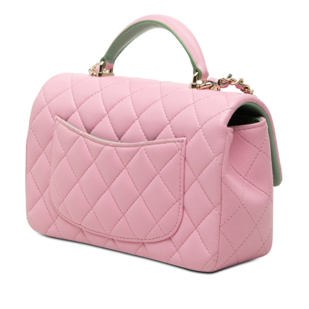 Chanel Mini Rectangular Bicolor Matelassé Cuir d’agneau anse supérieure à rabat