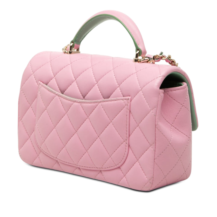 Chanel Mini Rectangular Bicolor Matelassé Cuir d’agneau anse supérieure à rabat
