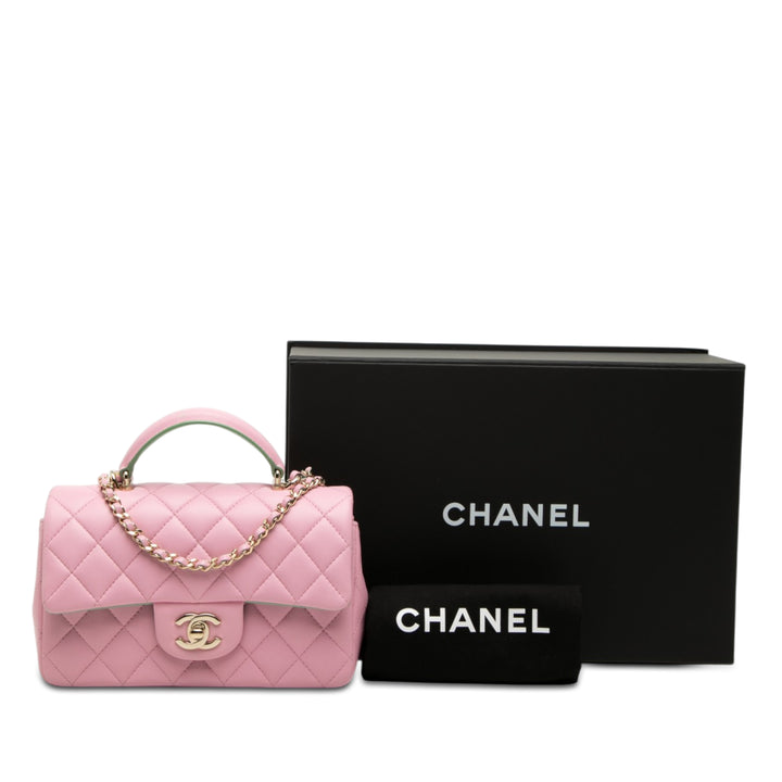 Chanel Mini Rectangular Bicolor Matelassé Cuir d’agneau anse supérieure à rabat