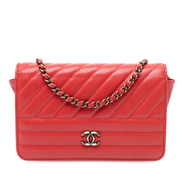 Chanel CC Diagonal Matelassé Cuir de chèvre Wallet on Chain