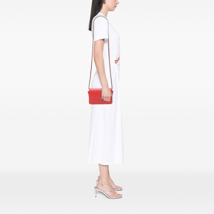 Chanel CC Diagonal Matelassé Cuir de chèvre Wallet on Chain