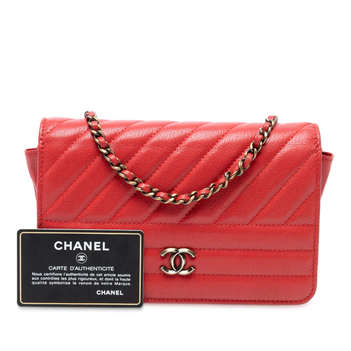 Chanel CC Diagonal Matelassé Cuir de chèvre Wallet on Chain